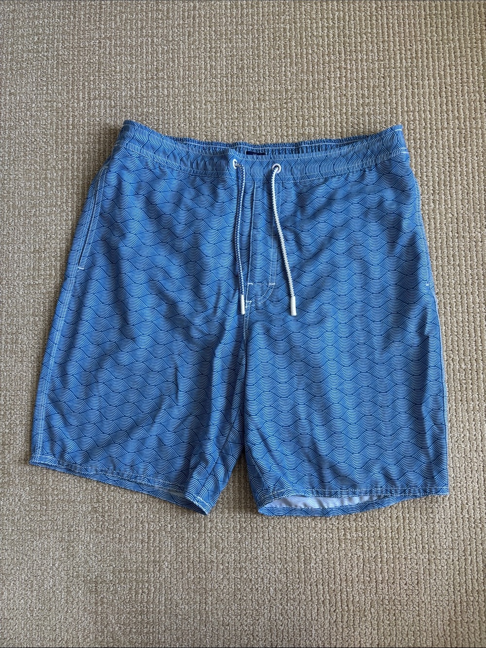 johnnie-O Men's Blue Swim Trunks with Wave Pattern